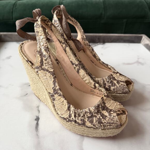 NEW Coach Maritza Snakeskin Leather Espadrille Wedges Size 7 - Picture 2 of 8